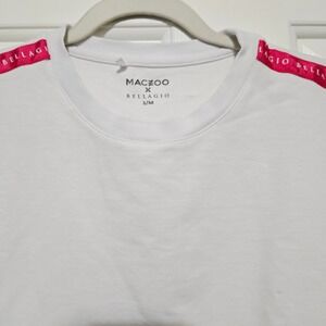 MACXOO x BELLAGIO White Crew Neck Sweatshirt with Pink Logo Tape Size S M